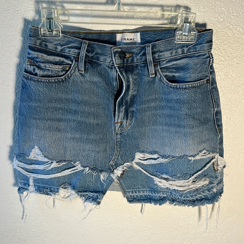 Frame Alameda Le Mini Mini Skirt Womens 26 Layered Release Hem Denim Blue Jean